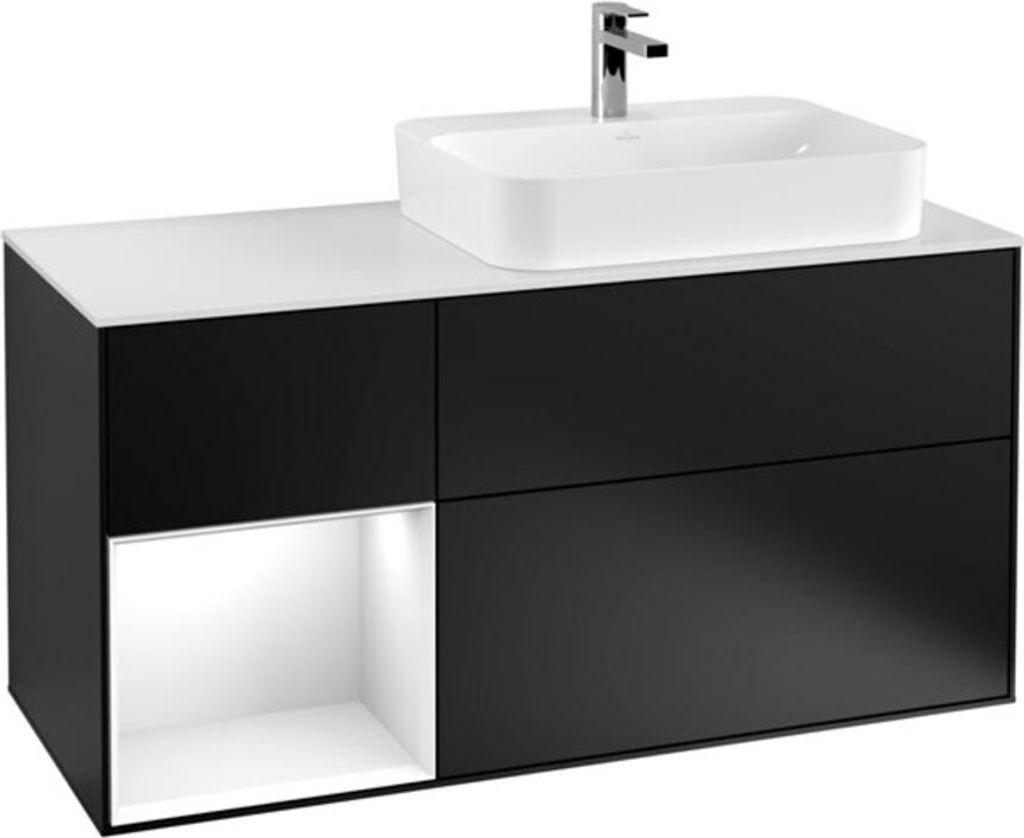 V&B Waschtischunterschrank Wandbeleuchtung Finion 120cm, Pl w m, Rg l g wh. Lac, bla m Lac
