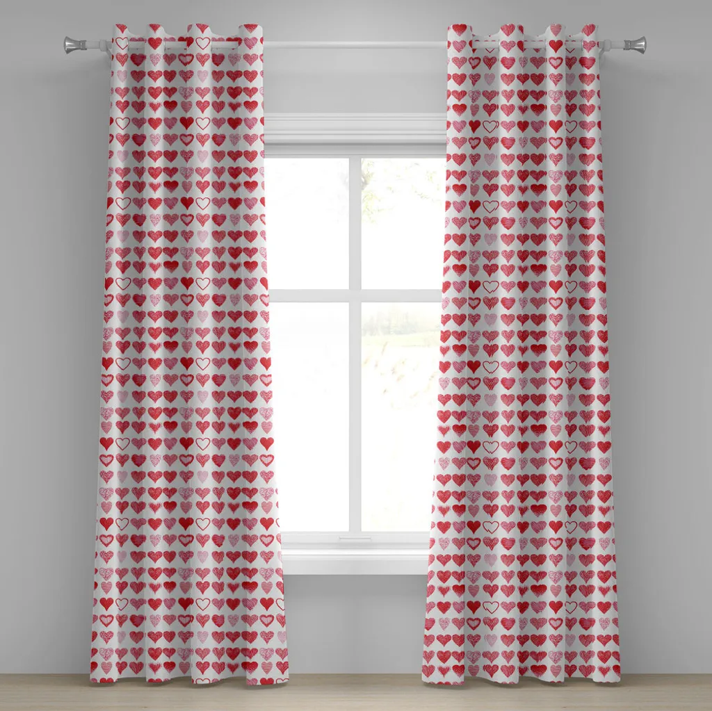 ABAKUHAUS Rideau à œillets Saint-Valentin 280x175 cm Motifs Cœurs Rose