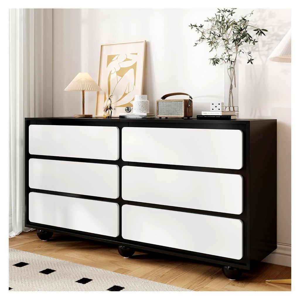 Sideboard für das Wohnzimmer mit 6 Schubladen, stilvolle Kommode mit abgerundeten Metallfüßen, moderner Wohnzimmerschrank für Esszimmer und Flu...