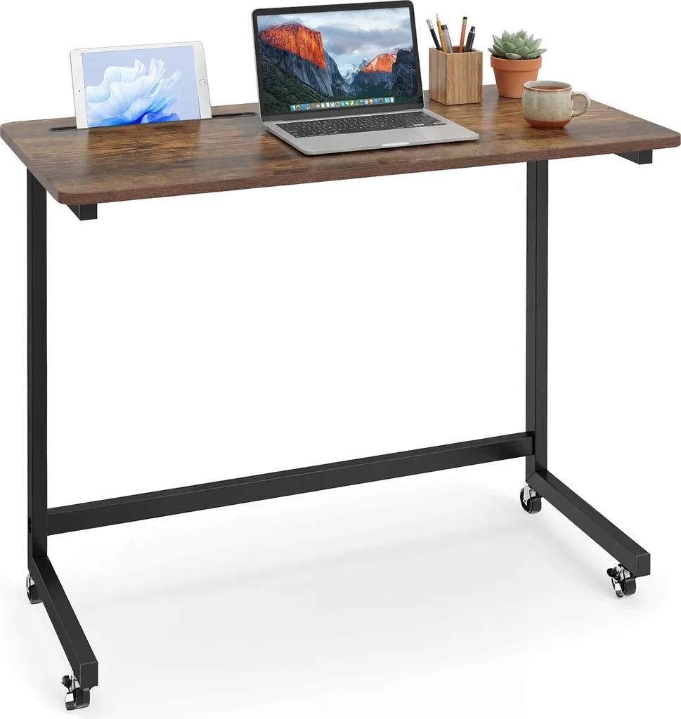 COSTWAY Table d'Appoint à Roulettes - Bureau PC Portable en Forme de C