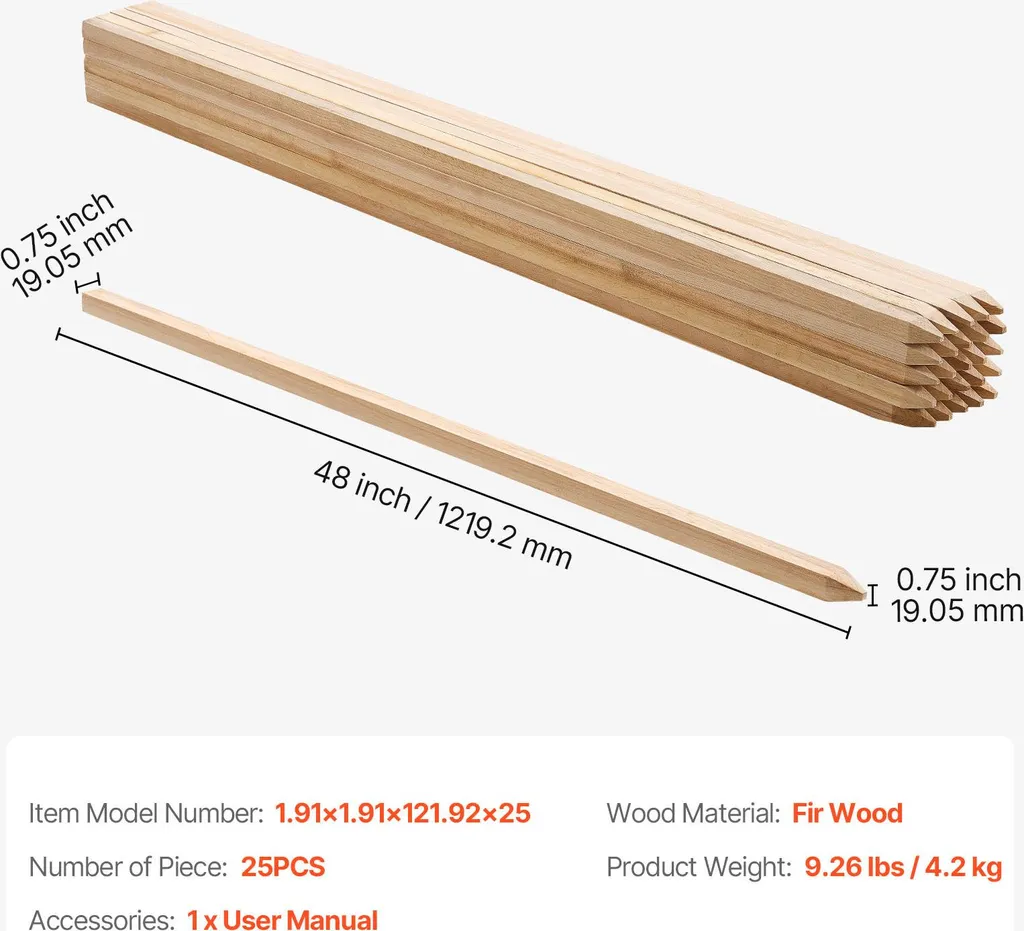 SucceBuy paletti in legno, 25 pezzi 19,05x19,05x1219,2 mm paletti in legno, paletti in legno con estremità appuntita, paletti per recinzioni in legno di abete, segnali per recinzioni di fango, confini del giardino, marcature per confini di proprietà - 7