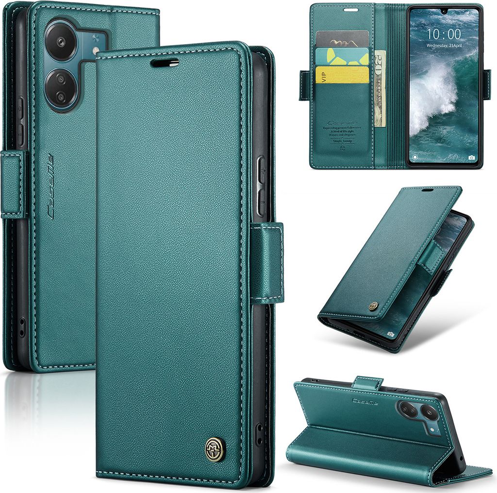 Xiaomi Redmi 13C /Poco C65 Hülle, Leder Brieftasche Kartenfach Schutzhülle mit Standfunktion für Xiaomi Redmi 13C /Poco C65 Grün