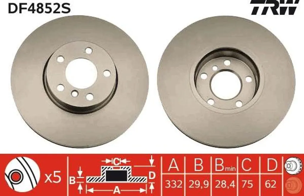 Disque de frein ventilé TRW DF4852S adaptable sur BMW X5 et BMW X6 E71