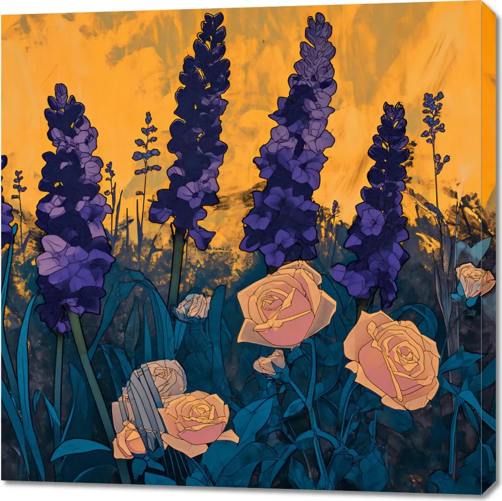 Tableau Décoratif 90x90 cm Jardin Doré sur Toile de Haute Qualité