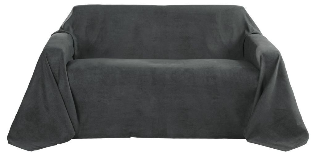 Beautissu Tagesdecke 210x280 cm Überwurfdecken für Sofa Wildleder Anthrazit