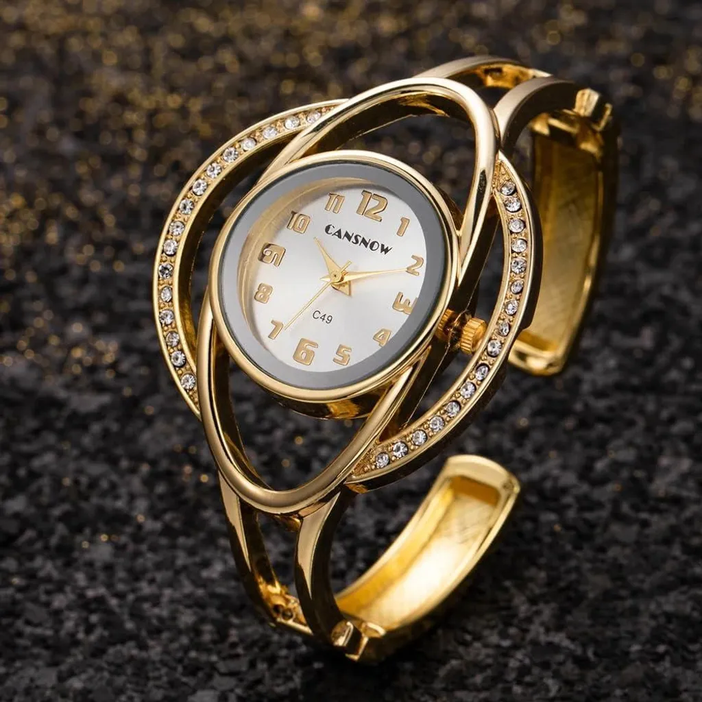 Elegante orologio da donna con chiusura a scatto - Design bianco e oro con movimento al quarzo, bracciale in metallo e dettagli scintillanti - Orologio elegante da indossare tutti i giorni e nelle occasioni speciali - 4