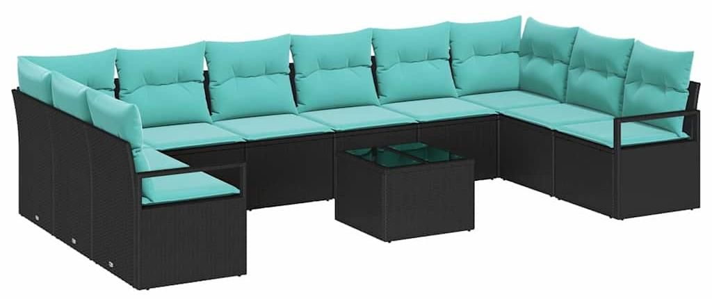 Sofa Set mit Kissen 11 pcs Schwarz Poly-Rattan