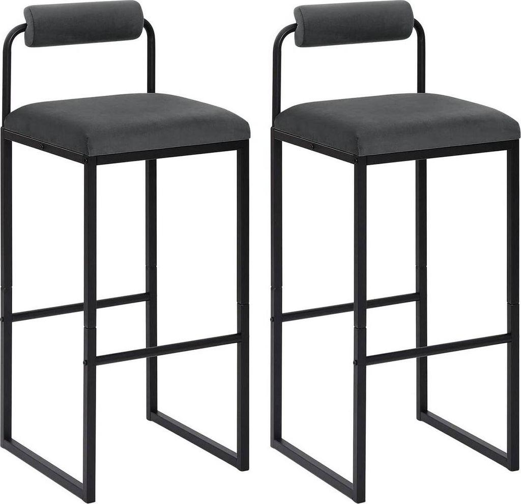 Barkhocker Nitto Industrial – Dunkelgrau – Barhocker mit Rückenlehne – Küchenstuhl – Samt – 2er set