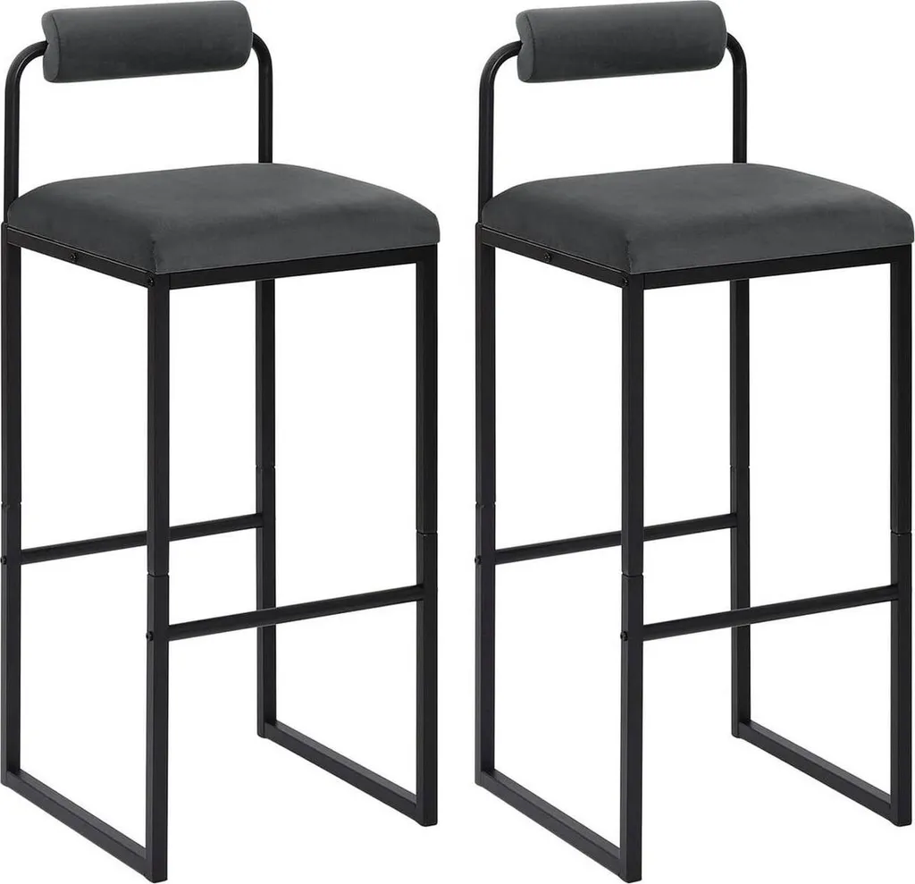Sgabello bar Nitto Industrial - Grigio scuro - Sgabello bar con schienale - Sedia da cucina - Velluto - Set di 2