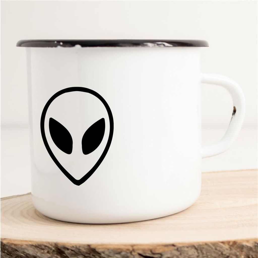 Huuraa Emaille Tasse Alien Geschenk Kaffeebecher Vintage 300ml Alien Präsent