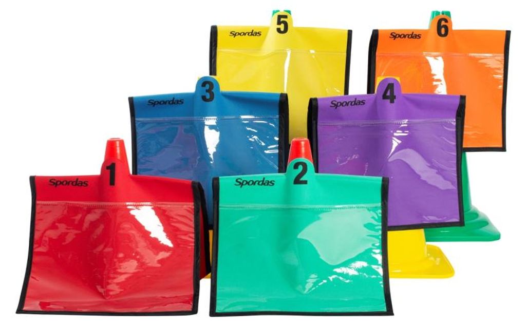 Spordas Kegel Mappen Set - 6 Stück - bunte Cone Folders für Sport und Spiel