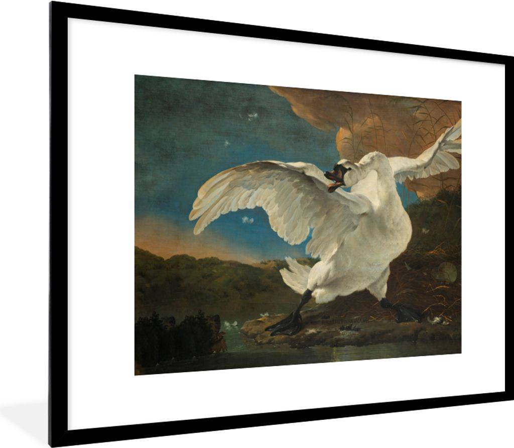 MuchoWow Gerahmtes Poster Schwan - Alte Meister - Jan Asselijn 80x60 cm - Poster mit Schwarzem Bilderrahmen Wandposter Rahmen Foto Bilder - Schla...