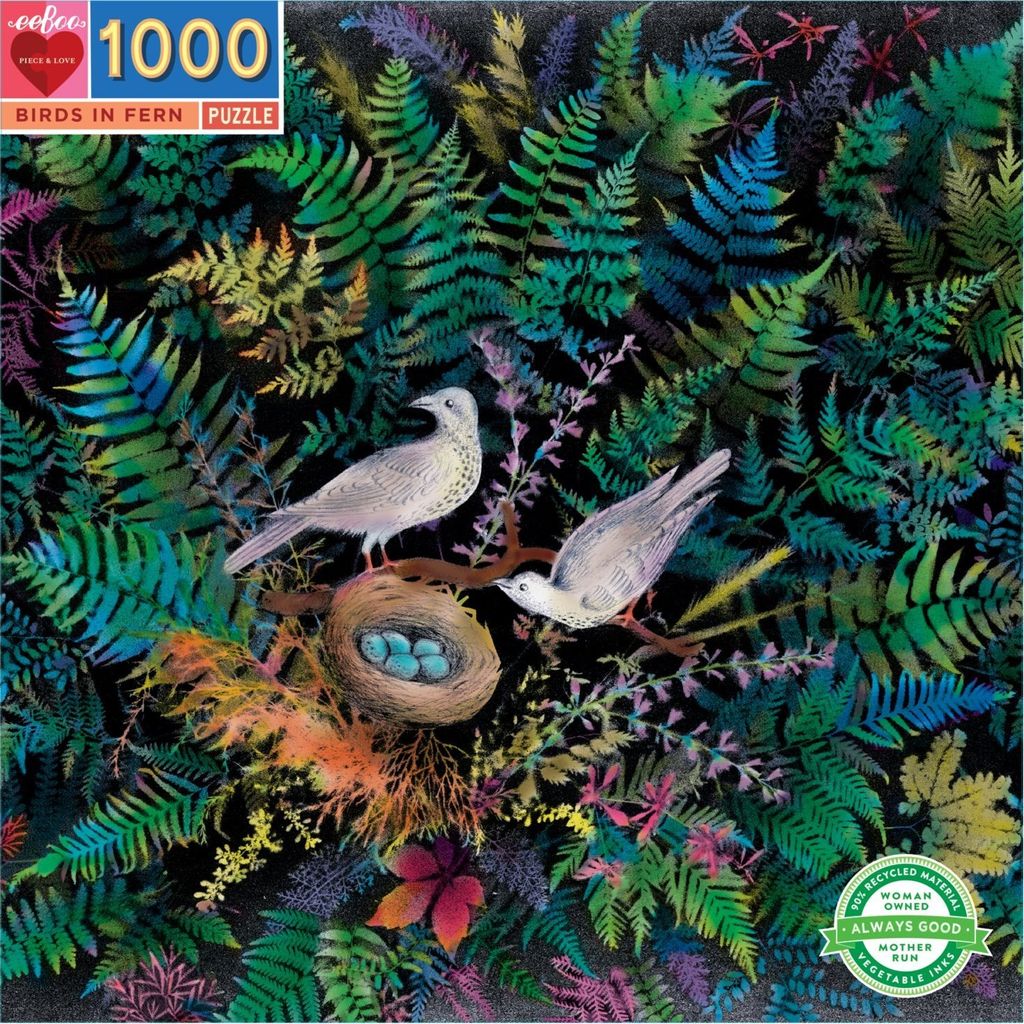 EEBOO Quadratisches Puzzle Vögel im Farn 1000 Teile