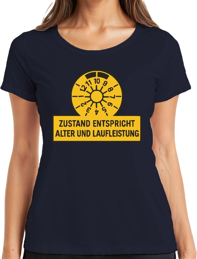Zustand entspricht Alter Laufleistung Prüfplakette Geschenk Damen T-Shirt, Navy, XXL