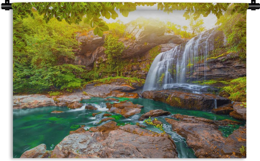 MuchoWow Wandteppich Wandbehang Natur - Wasserfall - Pflanzen - Bäume - Sonne 60x40 cm Tapisserie Dekoration Wandtuch - Wanddekorationen
