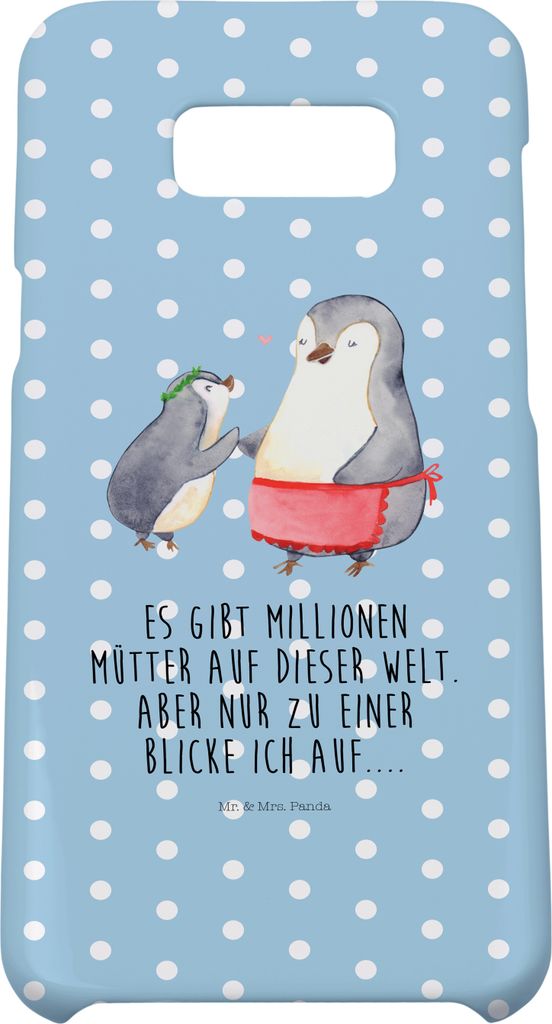 Mr. & Mrs. Panda Samsung Galaxy S8 plus Handyhülle Pinguin mit Kind - Blau Pastell - Geschenk, Muttertag, Cover, Hülle, Mama, Handy, Case, Vorbil...