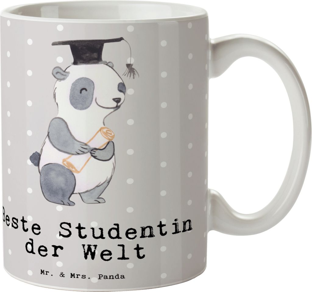 Mr. & Mrs. Panda Kaffeebecher Pinguin Beste Studentin der Welt - Grau Pastell - Geschenk, Teetasse, Geschenkidee, Pott, Hochschule, Universität, K...
