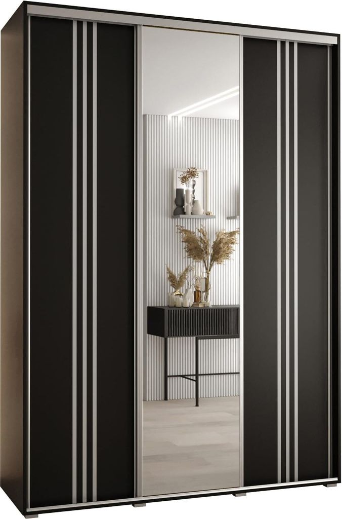 MEBLE KRYSPOL Davos 7 Schrank, drei Türen - 235,2x180x45 cm - Schwarz Schwarz Silber
