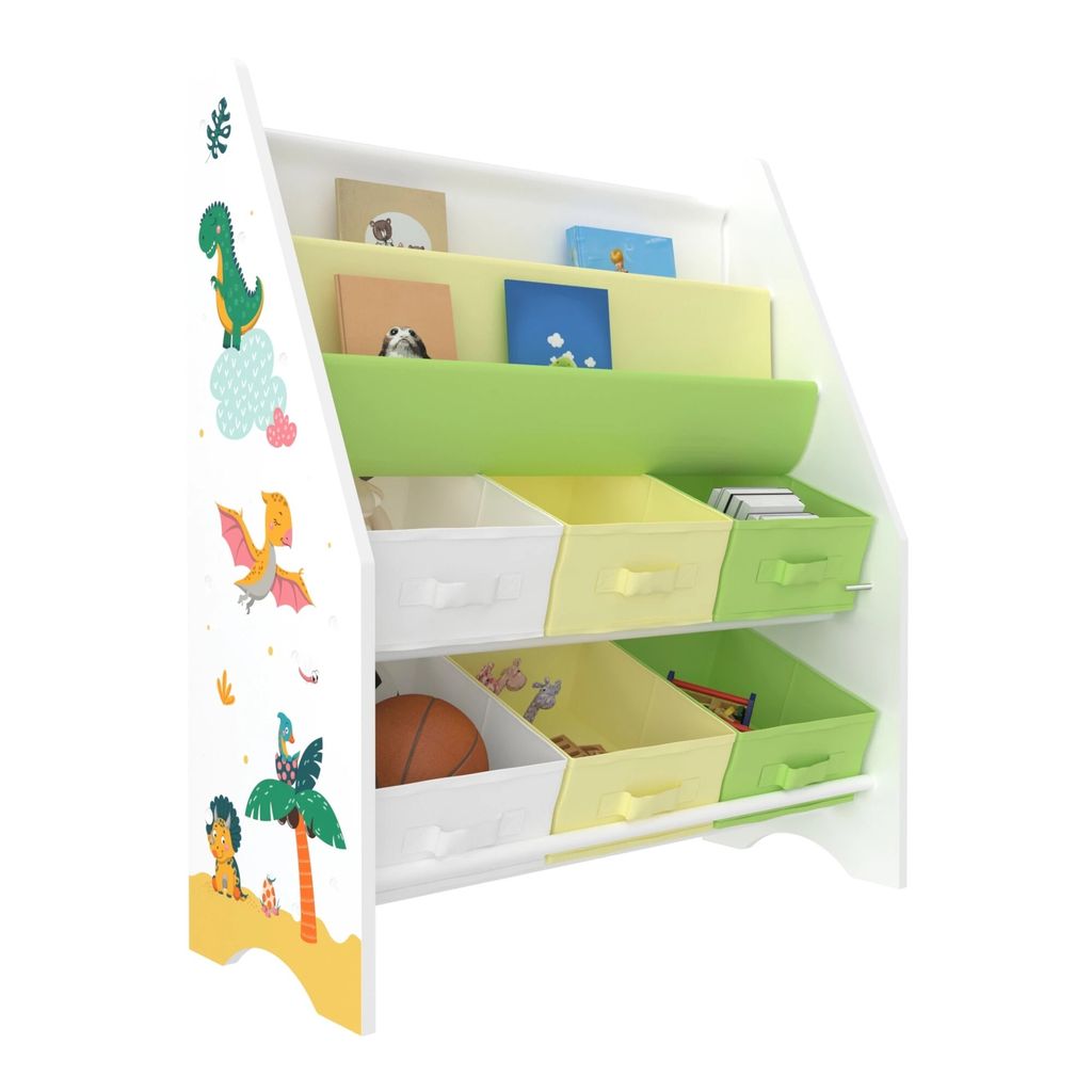 In And OutdoorMatch Kinderregal Momi – Spielzeugschrank – 74 x 62 x 265 cm – Dinosaurier-Motiv – für Jungen – für Mädchen