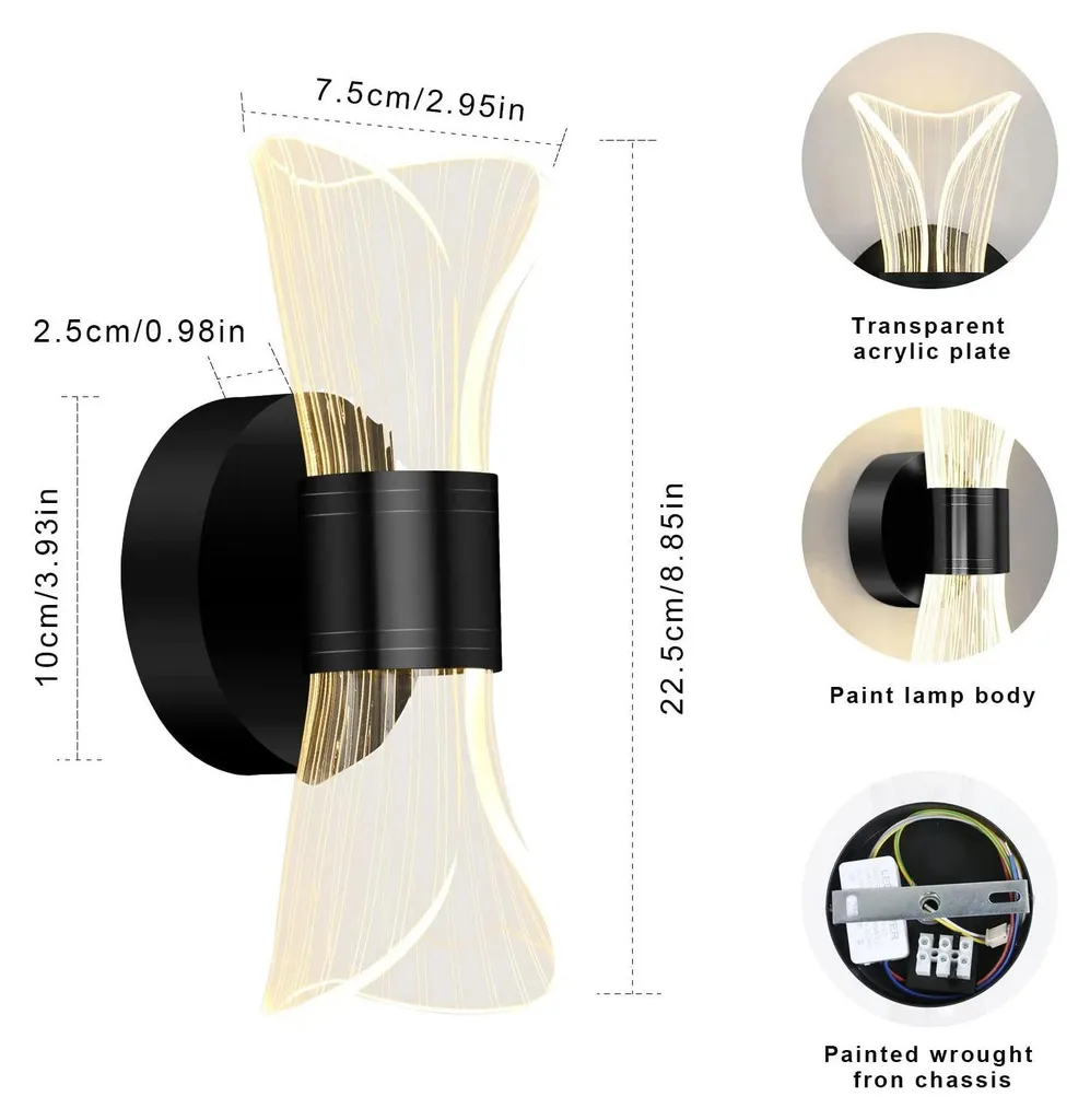 Lampe murale LED design noir avec intensité réglable et 3 modes de blanc - 9