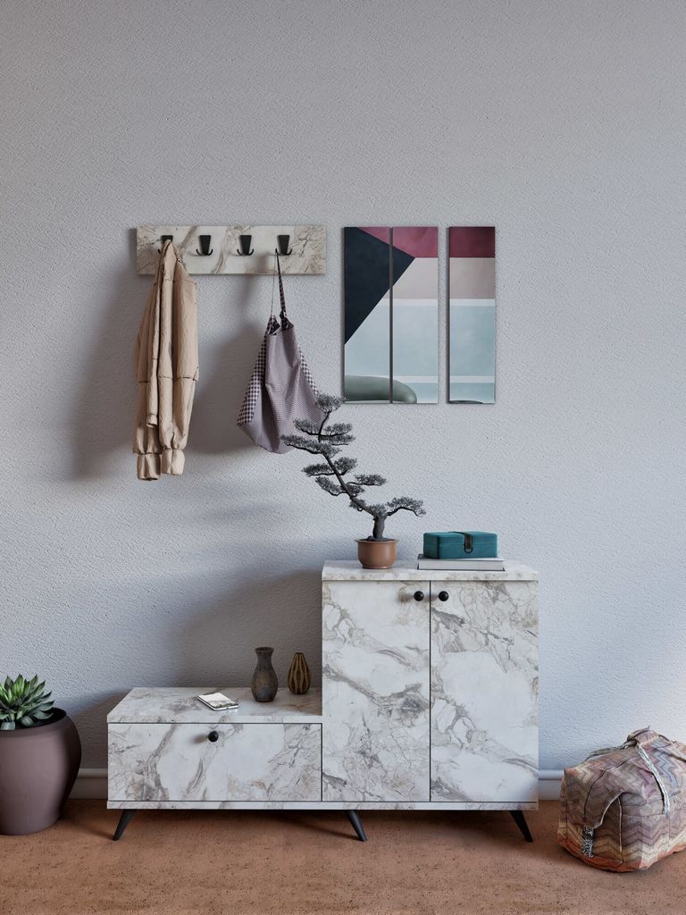 Skye Decor, Evva - Ephesus Marble, Ephesus-Marmor, Hallenstand, 120 x 76 x 30 cm, 100 % MELAMINBESCHICHTETE SPANPLATTEN
