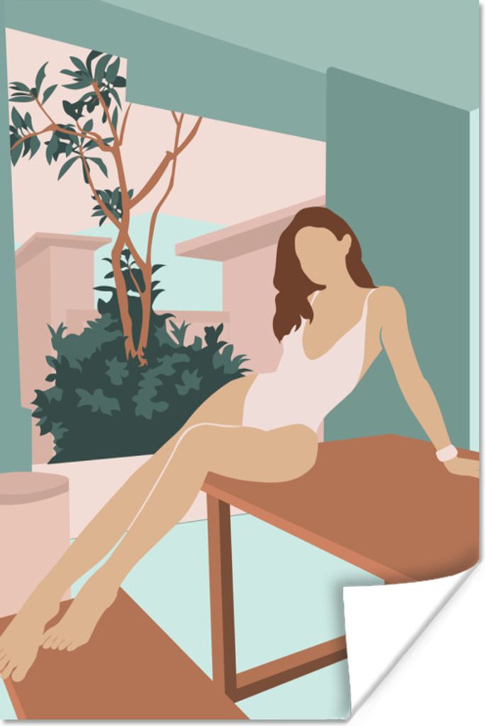 MuchoWow Poster Frau - Badeanzug - Sommer 120x180 cm - Kunstposter