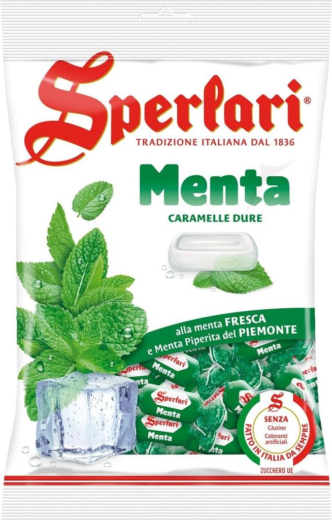 Sperlari Menta, Caramelle alla menta, Münzbonbons, lollies Süßigkeiten. 12x 500g + italian Gourmet polpa 400g