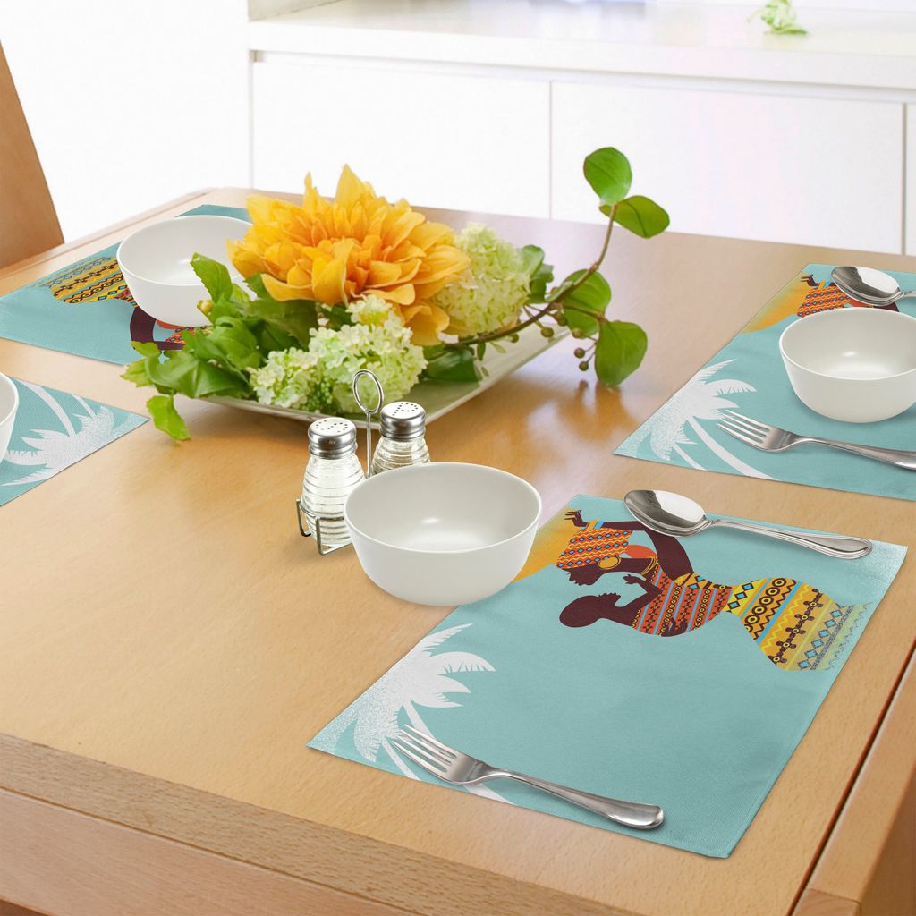 ABAKUHAUS afrikanisch Platzmatten, Afrikanische Mutter mit ihrem Baby im ethnischen Kleidungs-Retrostil-Mode-Bild, Tiscjdeco aus Farbfesten Stoff f...