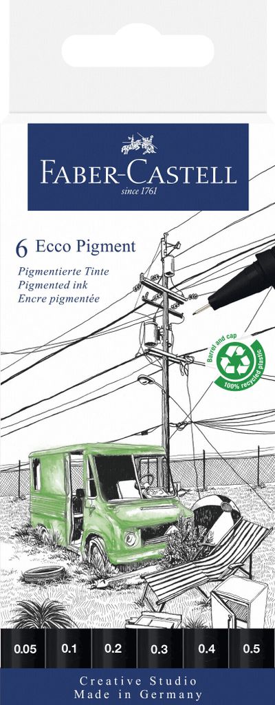 FABER-CASTELL Pigmentliner ECCO PIGMENT schwarz 6er Etui