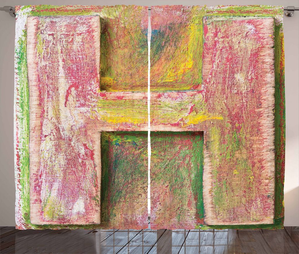 ABAKUHAUS Buchstabe H Rustikaler Gardine, Alphabet aus Holz H-Zeichen, Schlafzimmer Kräuselband Vorhang mit Schlaufen und Haken, 280 x 175 cm, Meh...