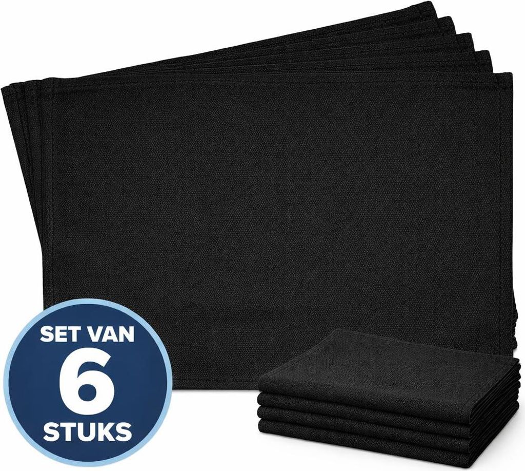 Placemat Katoen - Zwart - 45x30cm - Set van 6 Stuks Productafbeelding 