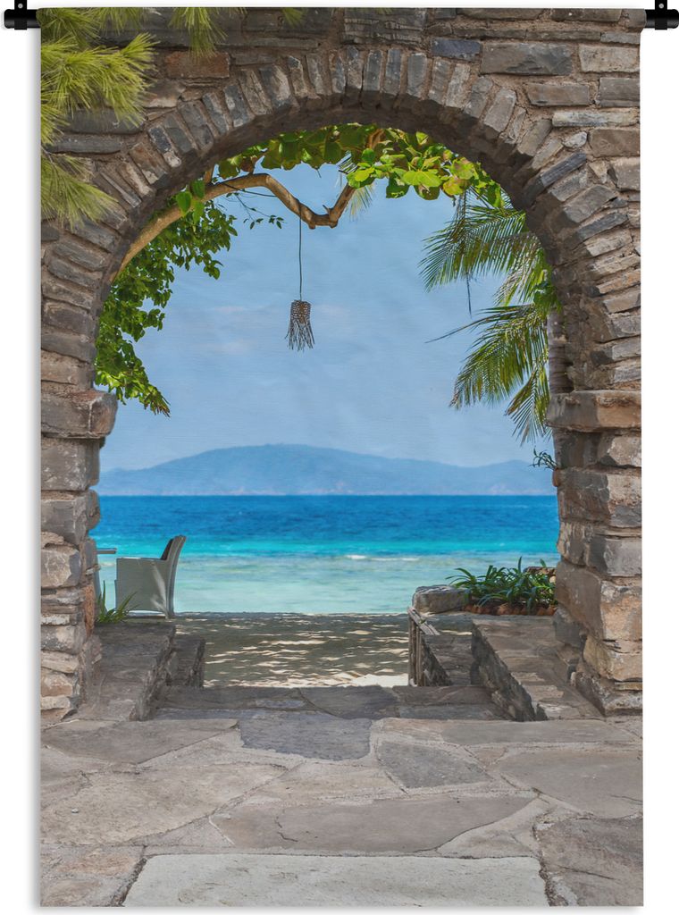 MuchoWow Wandteppich Wandbehang Strand - Meer - Tropisch - Sommer - Aussicht 60x90 cm Tapisserie Dekoration Wandtuch - Foto-Teppich - Abwaschbar