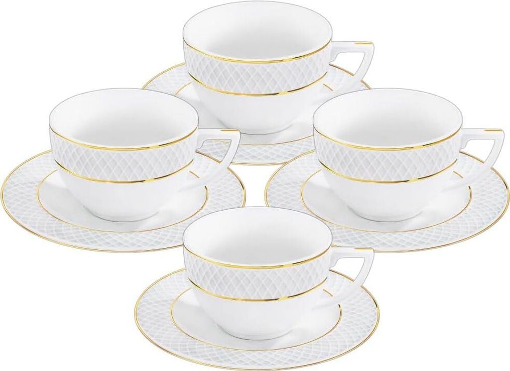 Wilmax Espressotasse mit Untertasse 90 ml Weiß Goldrand Porzellan 4er Set WL-880102400/AB4
