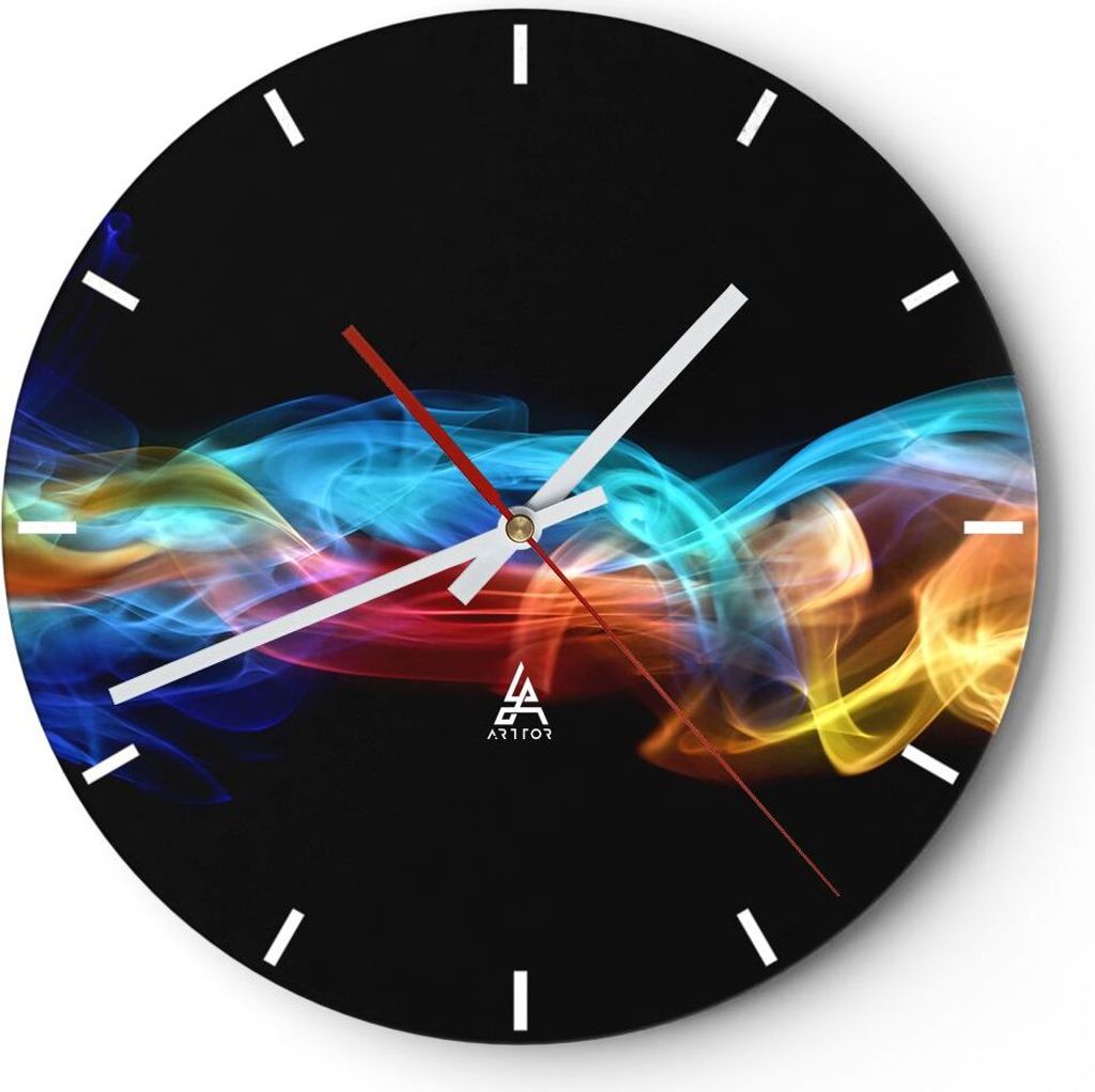 Wanduhr - Rund - Glasuhr - Abstrakt luft bunt figur - 40x40cm - Schleichendes Uhrwerk - Lautlos - zum Aufhängen bereit - Dekoration Modern - Wandd...
