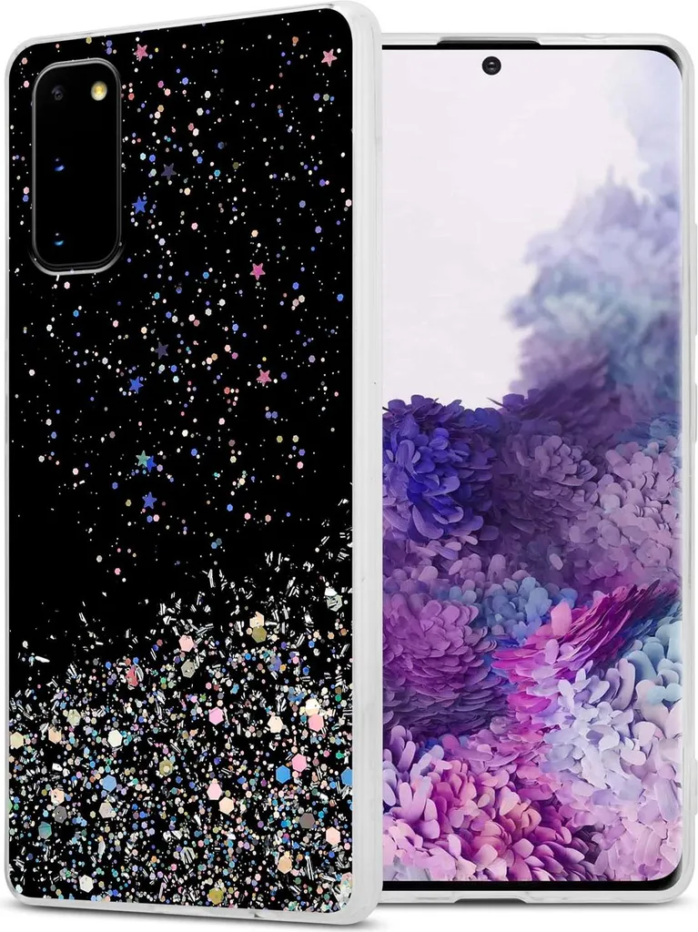 Cadorabo cover per Samsung Galaxy S20 cover protettiva in nero custodia del telefono cellulare TPU custodia glitter cover glitter