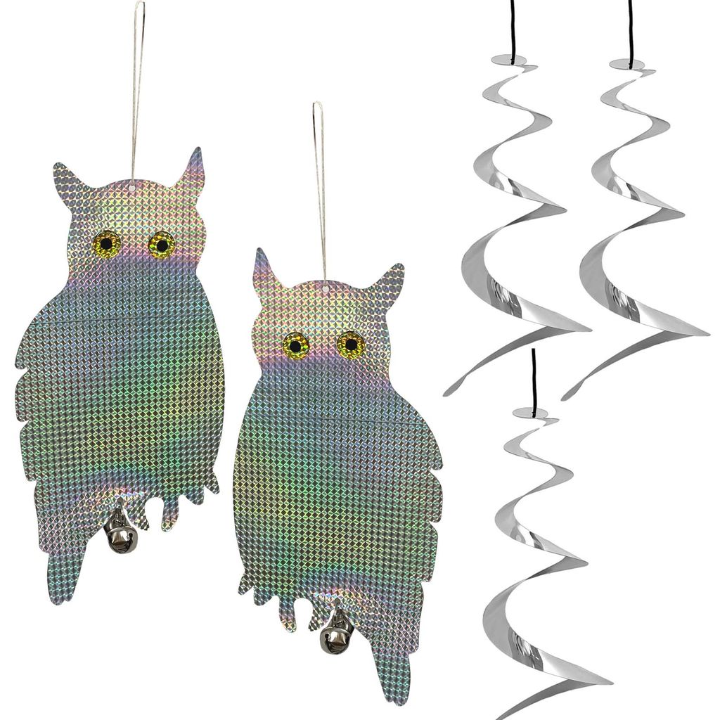 Set 2x Vogelscheuche Eulen Optik Windspiel Vogelschutz & 3x Produktbild 
