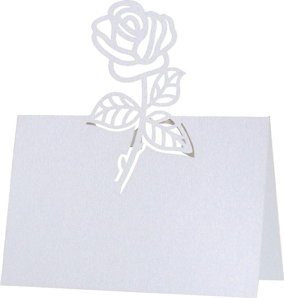 50pcs Tabelle Name Platzkarten Gunst Nachbildung Rose Schnitt Design Blanko-Karte für Hochzeit Party Sitzplätze Platzkarten(Weiß)