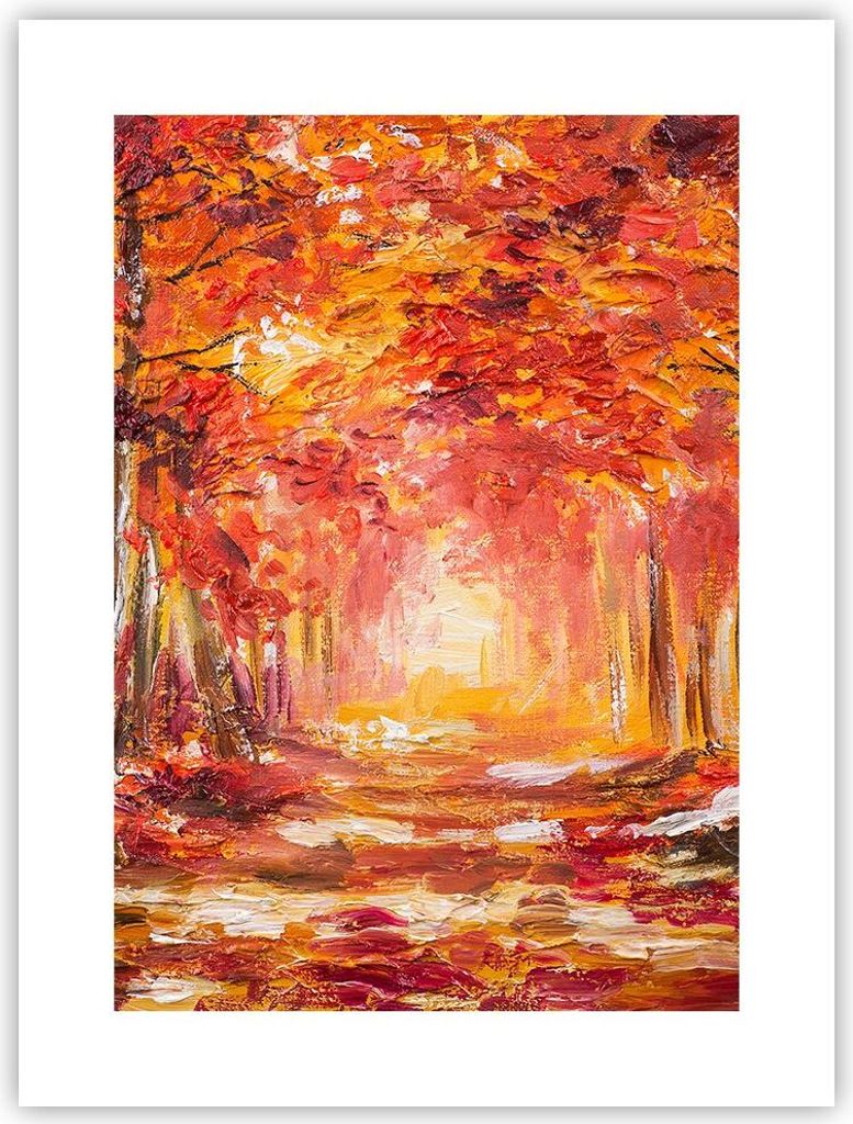 Poster - Poster ohne Rahmen - Herbst Wald Rot - 30x40 cm - Wand Bild - Wanddeko - Wandbilder - Kunstposter - Wandposter - Bilder - Kunstdruck - Wan...