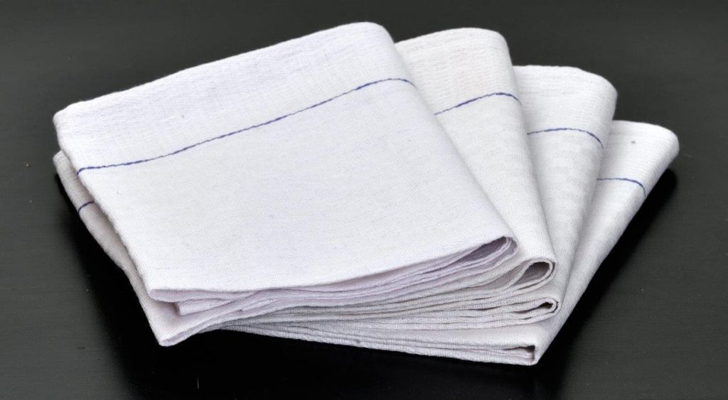 Asciugamano Waffle 50x100cm bianco con riga blu Immagine del prodotto 