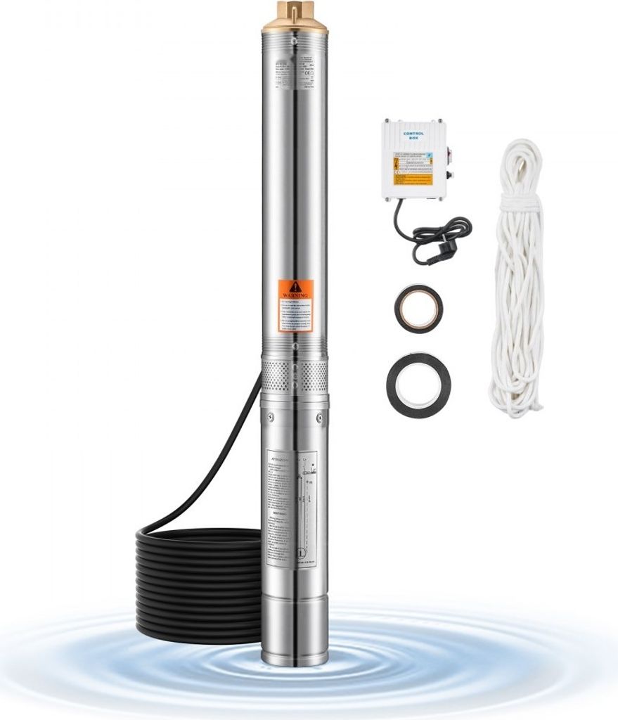 550W Tiefbrunnen Tauchpumpe aus rostfreiem Stahl - Wasserpumpe 85m - 65L/min Förderleistung - für Garten und Haushalt