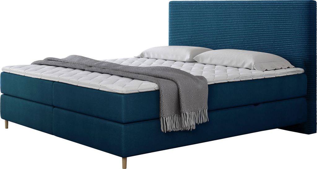 MIRJAN24 Boxspringbett Laro Cord mit zwei Bettkästen für die Bettwäsche, Holzfüße, Bonellfederkernmatratze (Farbe: Poso 05 + Kronos 05, Größ...