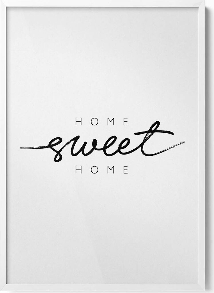 Dekoratives Schild für die Wohnung „Home, sweet home“– Wandbild mit Rahmen – Gerahmtes Bild – Wanddekoration – 70x100 cm – Weiß Rahmen