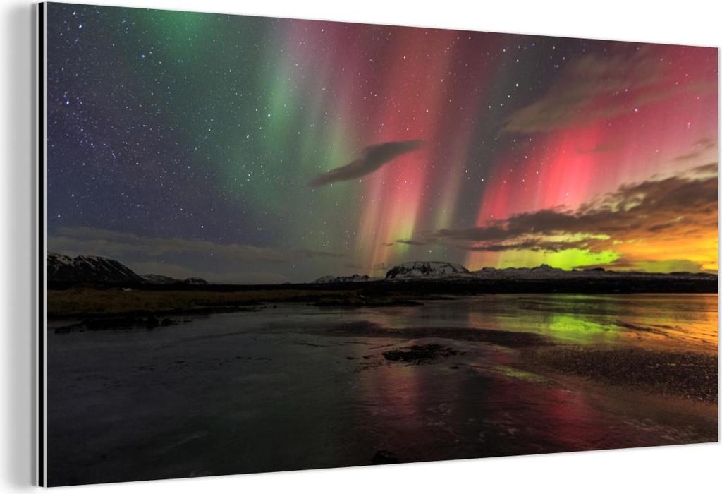 MuchoWow Wanddekoration Metall Metallbild Wandkunst 120x60 cm Nordlichter - Island - Farben MuchoWow Aluminium Gemälde - Metalbilder