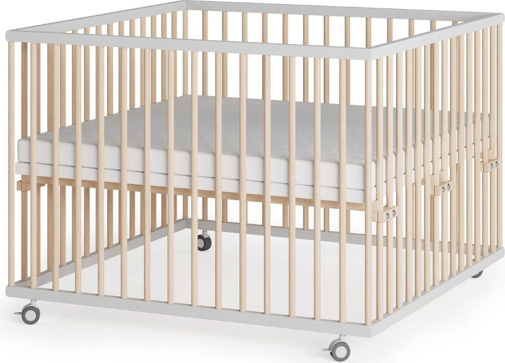 Laufgitter 100x100 cm mit Lattenrost & Matratze SleepPlus - weiß/natur - Premium