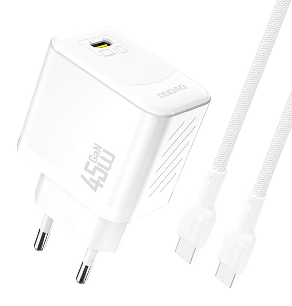 Dudao A28C 45W GaN-Wandladegerät + USB-C-Kabel - Weiß Produktbild 