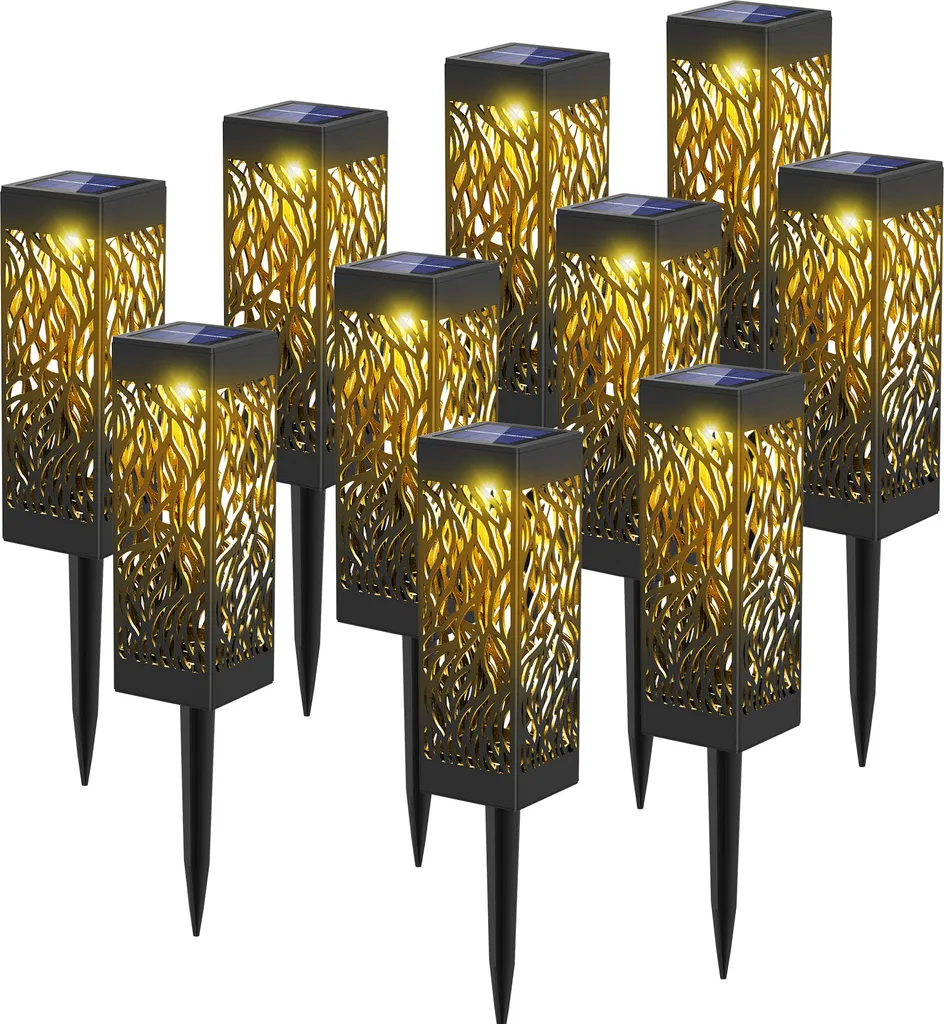 Lot de 10 lampes solaires LED extérieur IP65 pour balisage jardin blanc chaud