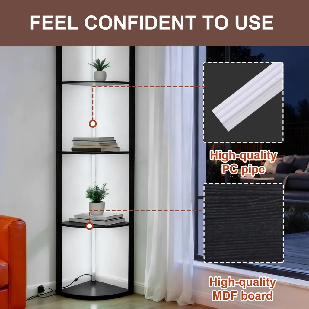 Lampadaire d'angle à étagères 5 niveaux 162 cm RGB avec télécommande