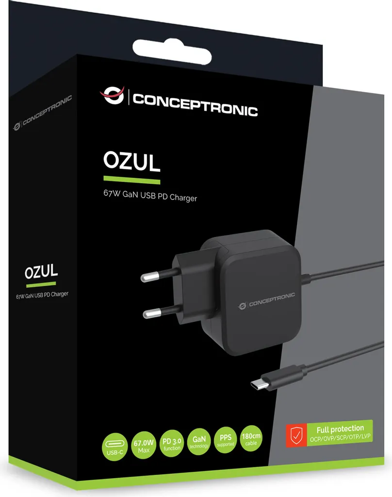 Chargeur PC Portable et Smartphone 67W USB-C GaN Conceptronic