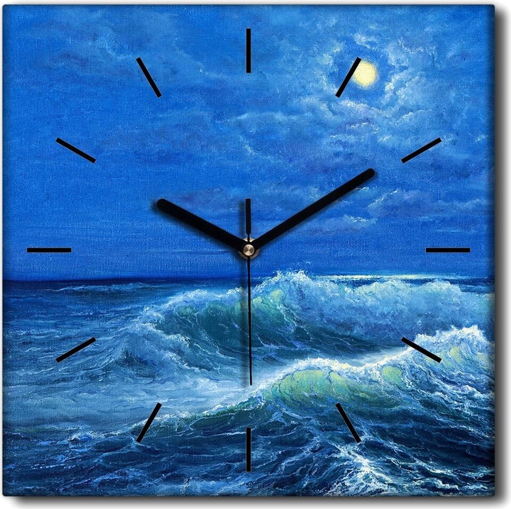 Coloray Uhr auf Leinwand 30x30 cm Wand Uhr Dekoration Wohnzimmer Segeltuch schwarze Hände -Meereswellen Meerkunst