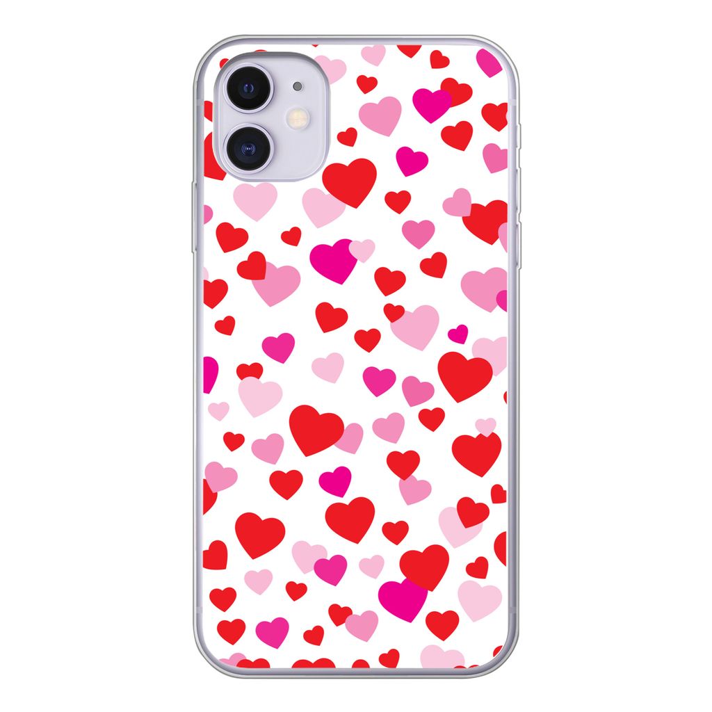 MuchoWow Handyhülle Schutzhülle Hülle für iPhone 11 Eine Illustration mit bunten Herzen Silikon Softcase Handy Hülle - Handytasche